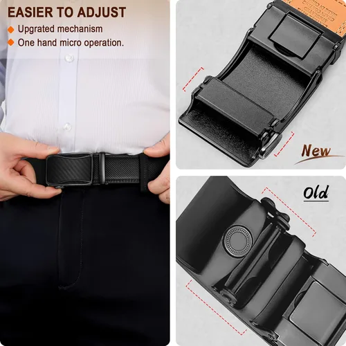 Vista 5 de BULLIANT Cinturón de trinquete para hombre, cinturón deslizante ajustable de cuero para hombre, pantalón casual de 1 38 pulgadas, tamaño ajustable