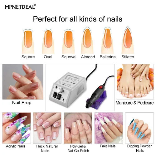 Vista 5 de Mpnetdeal - Taladro de uñas eléctrico, juego de máquina de taladro y lima para uñas acrílicas