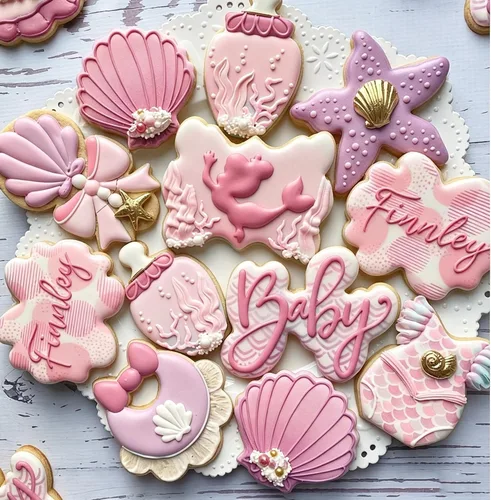 Vista 8 de Cortadores de galletas de sirena, cola de sirena, estrellas de mar, conchas de mar de acero inoxidable, formas para hornear, regalo