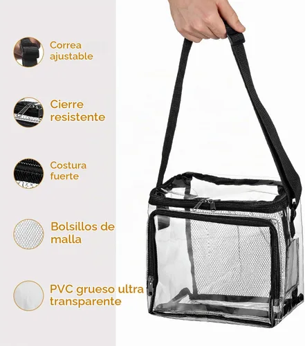 Vista 6 de SP HOME GOODS Bolsa transparente aprobada para estadios con correa ajustable, compartimento frontal de almacenamiento y bolsillos de malla, bolsas