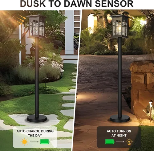 Vista 3 de Luces solares de poste de 30 pulgadas para exteriores, impermeable, lámpara de pie portátil con paneles solares del atardecer al amanecer