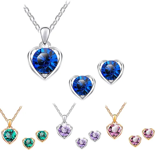 Vista 5 de Collares para mujer, joyería de moda, regalo de San Valentín, cadena de corazón con diamantes de imitación, aretes de tuerca, juego de joyería