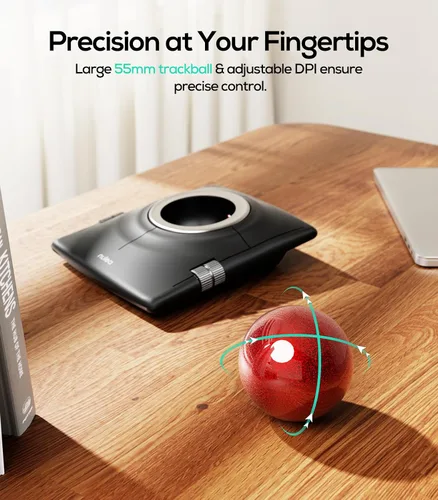 Vista 2 de Nulea M512 ratón inalámbrico Trackball, Trackball ergonómico de 55mm, DPI ajustable para control preciso, Compatible con mano izquierda o derecha