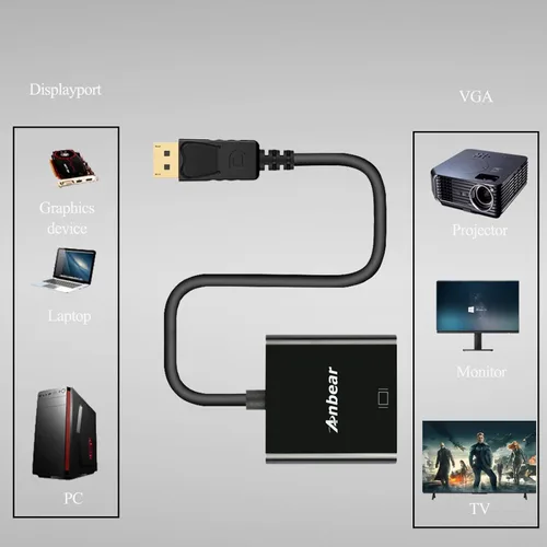 Vista 3 de Adaptador DisplayPort a VGA, DisplayPort chapado en oro para computadoras de escritorio y portátiles habilitados a convertidor VGA 1080P a 60Hz