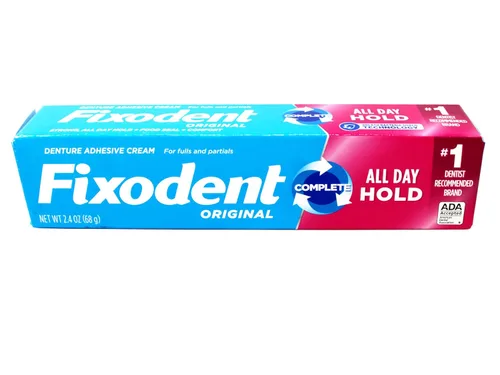 Vista 2 de Fixodent Crema adhesiva original para dentadura, 2.4 onzas, paquete de 4