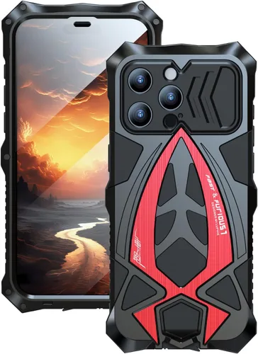 Vista 19 de Funda de metal para iPhone 13 Pro a prueba de golpes con aluminio y goma de silicona híbrida de triple capa de protección contra caídas de grado