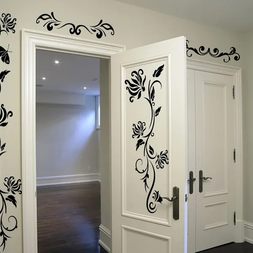 Vista 4 de PLIGREAT Calcomanías de pared de flores negras, calcomanías de pared de mariposa, calcomanías de pared de vinilo extraíbles para guardería