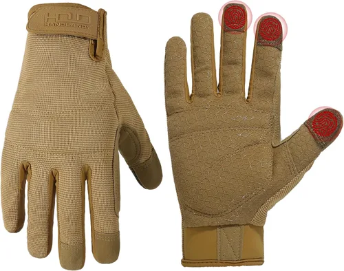 Vista 23 de HANDLANDY Guantes de trabajo para hombre y mujer, guantes de trabajo de mecánicos de uso general con pantalla táctil, guantes de trabajo flexibles