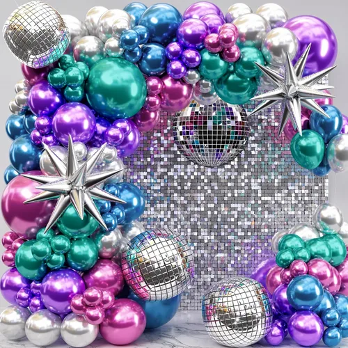 Vista 4 de Kit de Arco de Globos de Discoteca TODO EN 1 con Bolas de Discoteca y Destellos Estelares ADICIONALES para Decoraciones de Fiesta de Discoteca - Kit