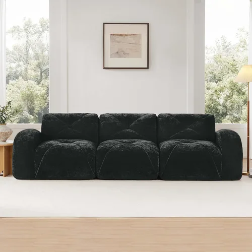 Vista 3 de Sofás modulares modulares de 110.6 pulgadas para sala de estar, sofá moderno de terciopelo sin hueso, no requiere montaje, cómodo sofá sin hueso