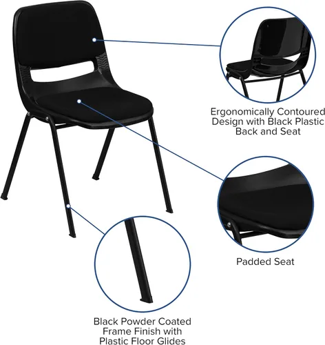 Vista 4 de EMMA + OLIVER Silla apilable ergonómica acolchada negra para estudiantes - aula/silla de invitados