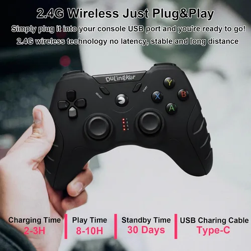 Vista 3 de DuLingKer PC Controller Wireless, PS3 Controllers PC Gamepad with Hall Effect Joysticks and Dual Vibration, 2.4G Wireless Gaming Controller for