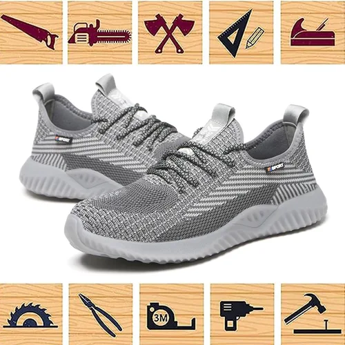 Vista 5 de Drecage Zapatos de seguridad con punta de acero para mujeres y hombres, zapatos de trabajo industriales y de construcción, a prueba de pinchazos