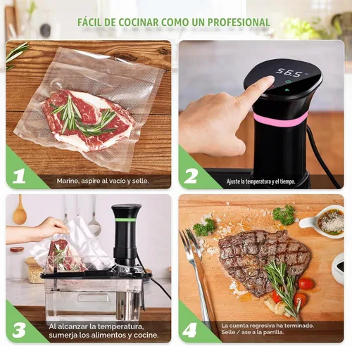 Vista 6 de Máquinas Sous Vide, Cocina Sous Vide, Circuladores de Inmersión de 1000 Vatios con Receta, Control Preciso de Temperatura y Tiempo