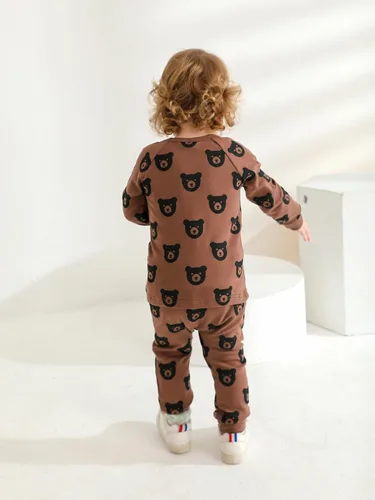 Vista 5 de Ropa de bebé niño niño manga larga con estampado de oso + pantalones deportivos