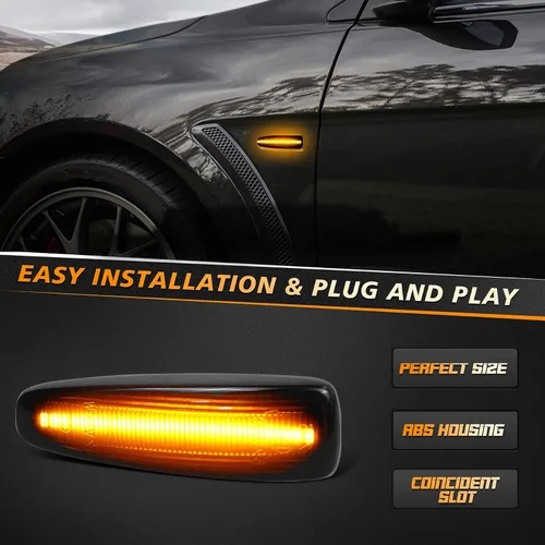 Vista 2 de HERCOO Conjunto de luz de señalización lateral secuencial parpadeante LED ámbar compatible con Mitsubishi Lancer Outlander 2008-2013, lámpara