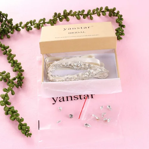 Vista 7 de Yanstar - Cinturón de novia hecho a mano con diamantes de imitación para vestido de dama de honor