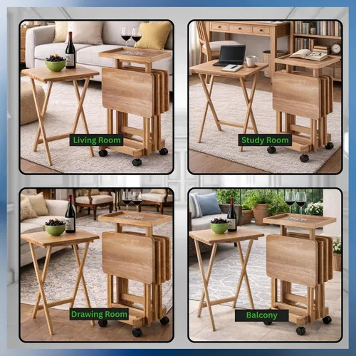 Vista 7 de Isabelle - Juego de mesa de aperitivos de 6 piezas, portátil, diseño elegante para sala de estar y dormitorio, plegable y ahorro de espacio