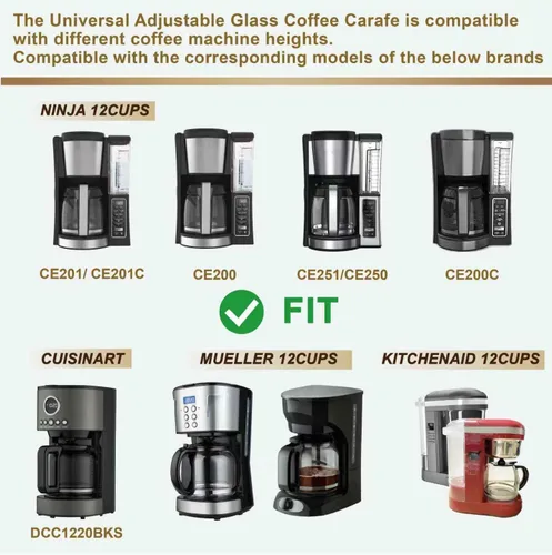 Vista 7 de Jarra de café universal de repuesto de vidrio de 12 tazas, compatible con múltiples marcas de cafetera, mango negro