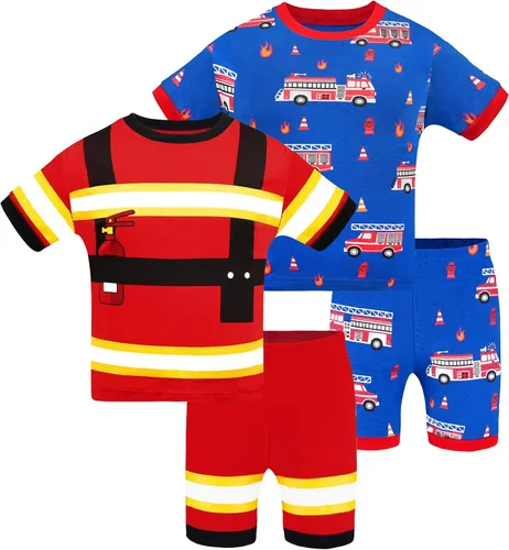 Vista 23 de DAUGHTER QUEEN - Pijama para niños de 4 piezas, conjunto corto 100 % algodón, talla 18 meses-12 años Soft, Breathable, Lightweight, Comfortable
