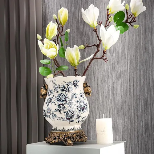 Vista 8 de Jarrón chino de porcelana de cerámica para decoración del hogar, florero japonés de 10.5 pulgadas, recipiente sofisticado para ramas decorativas