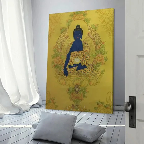Vista 3 de Póster de pintura de Buda de medicina, póster de Thangka Thangka Thangka, pintura de obras de arte, arte de pared, impresiones en lienzo, imagen