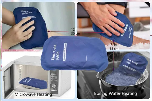 Vista 3 de Bonita bolsa de agua caliente y fría con funda suave, bolsa portátil de agua caliente para calambres menstruales, almohadilla térmica
