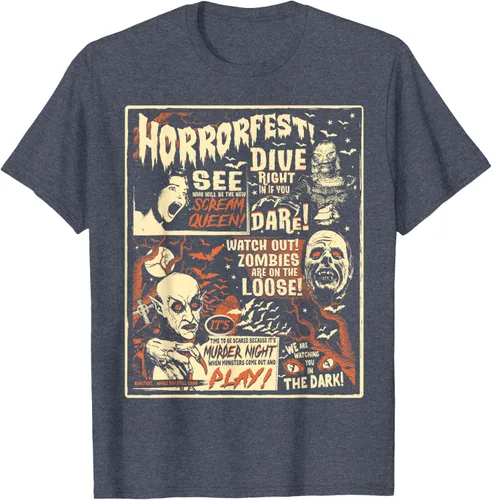 Vista 50 de Camiseta de terror vintage con póster de Halloween y película de terror Negro