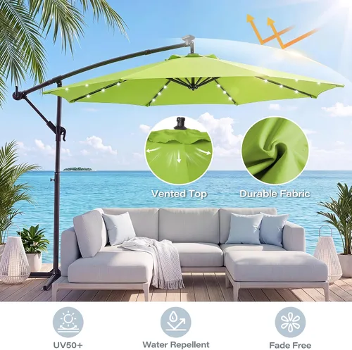 Vista 6 de LAUSAINT HOME Sombrilla de patio con desplazamiento LED de 10 pies, sombra Verde