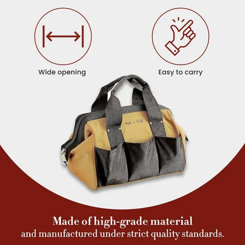 Vista 5 de Style n Craft Bolsa de herramientas de boca ancha de 12 pulgadas de 23 bolsillos, bolsa de almacenamiento de herramientas de poliéster 600D
