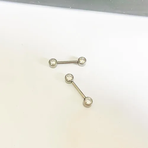 Vista 4 de 1 unidad2 piezas G23 titanio 0.157 in0.197 in CZ pezón anillos de lengua 14G recta circonita cúbica piercing joyería barra ceja prensa ajuste sin