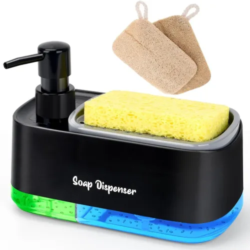 Vista 6 de Dispensador de jabón para platos de cocina con soporte para esponja, dispensador de bomba de jabón 2 en 1 para encimera, dispensador de jabón