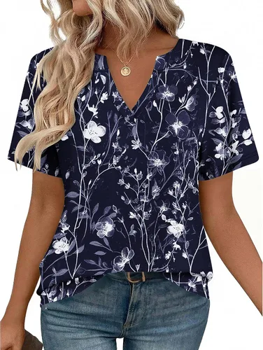 Vista 11 de Zeagoo Camisetas de manga corta con cuello en V para mujer, bonitas, elegantes, casuales, para negocios, trabajo, blusa