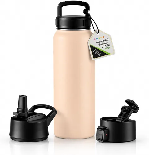 Vista 131 de SIPX™ Botella de Agua Aislada de 18 oz con 3 Tapas – Acero Inoxidable a Prueba de Fugas, Triple Aislamiento – Frío 24 Horas/Caliente 12 Horas – Negro