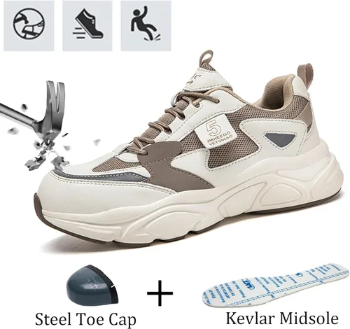 Vista 2 de Nutropa Botas de punta de acero para hombres, zapatos de trabajo de seguridad ligeros, cómodas y transpirables, botas de punta compuesta