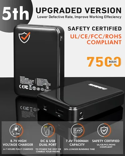 Vista 6 de ARRIS Chaleco calefactable para mujer, tamaño ajustable, 7.4 V, chaleco eléctrico cálido con batería