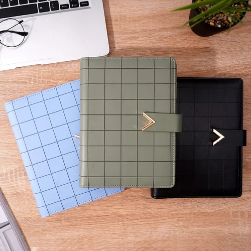 Vista 7 de CAGIE Carpeta A5 con 6 anillas rellenable, cuaderno de cuero encuadernado en espiral para planificador de negocios, organizador personal, cuadernos