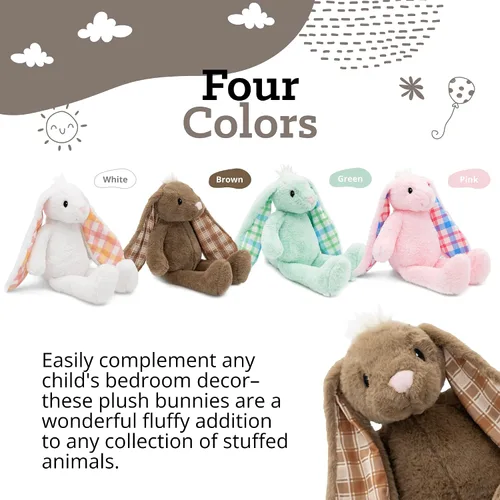 Vista 4 de Peluche de Animal de Conejo de Pascua Plushible, 18 pulgadas (Marrón) - Juguete de Peluche Suave Bordado para Niños, Recién Nacidos, Niños y Niñas