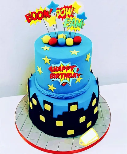 Vista 3 de Decoración para pastel de superhéroe: decoraciones de feliz cumpleaños para suministros de fiesta temática de héroes