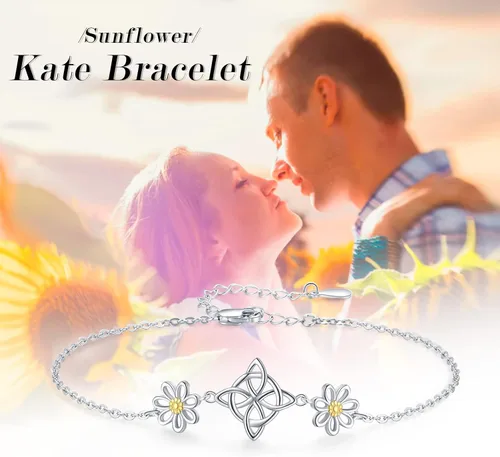 Vista 7 de Midir&Etain Pulseras de protección de margaritas con nudo de brujas para mujer, pulsera celta, Nudo De Bruja Plata 925, pulsera original de buena