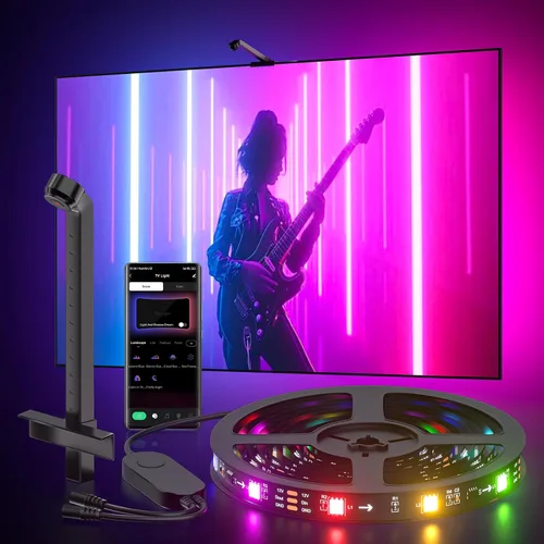 Vista 8 de MIHEAL Retroiluminación LED para TV con sensor AR, tira de luces RGB de 12.4 pies para PC de 32 a 60 pulgadas, TV y monitor, luces de TV