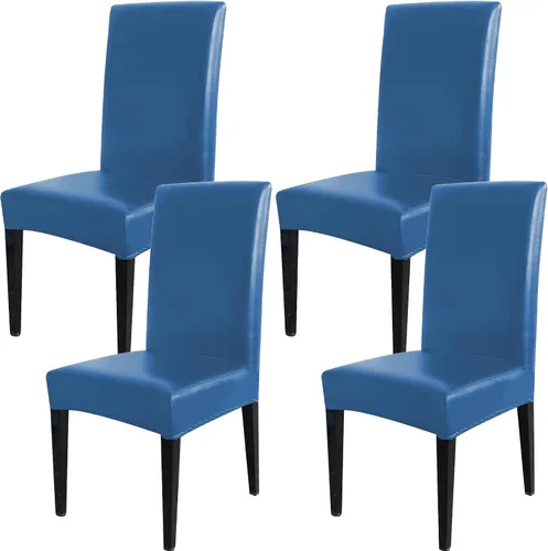 Vista 20 de Qubjus Fundas para sillas de comedor, de piel sintética sólida, impermeable, a prueba de aceite, elásticas, fundas protectoras para sillas de Negro