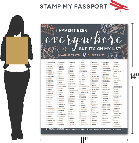 Vista 7 de Stamp My Passport Póster de lista de deseos de World Travel – Lista de verificación de 196 destinos para viajeros – Arte interactivo de pared