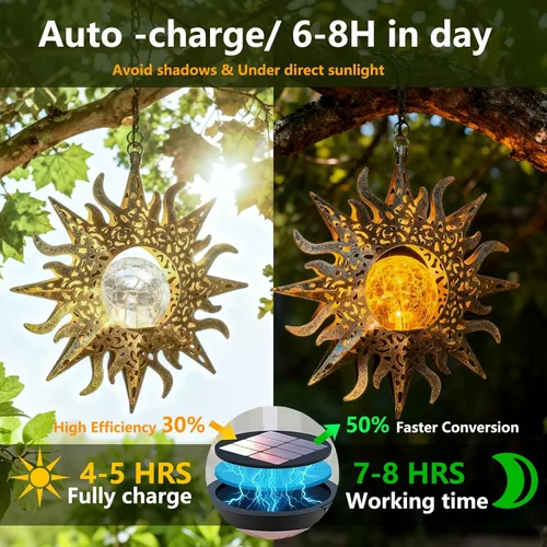 Vista 4 de Luces solares para decoración de jardín al aire libre, faroles colgantes decoración metal girasol regalos impermeables para patio liquidación porche