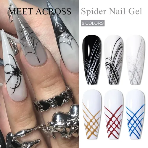 Vista 4 de Gel de araña de dibujo elástico de 6 colores, esmalte de gel UV LED, gel de dibujo para línea, manicura de arte de uñas con pinceles