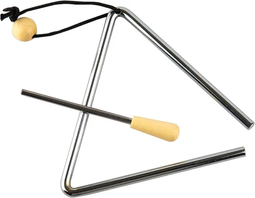 Vista 6 de Musfunny Triángulo de percusión de mano con Striker, instrumento musical de triángulos de acero ritmo (5 pulgadas)