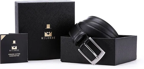 Vista 5 de MILORDE Cinturón de vestir de cuero genuino para hombre, hecho a mano, 100% cuero de vaca, diseños clásicos y modernos para trabajo, negocios y uso