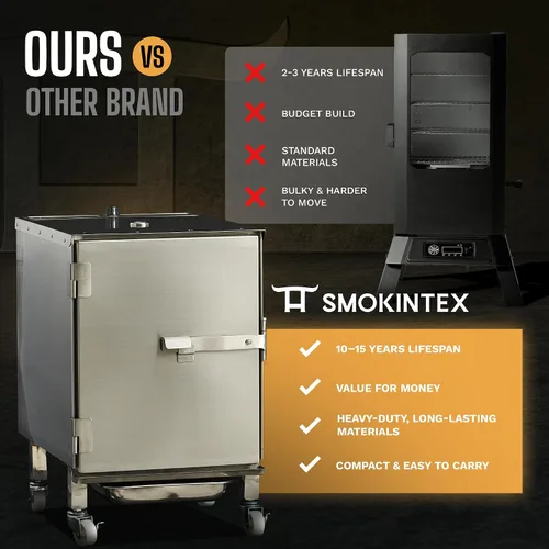 Vista 5 de SmokinTex Lil' Tex Ahumador Eléctrico - Parrilla Ahumadora de Carne Portátil de Acero Inoxidable con Control de Temperatura, Bandeja para Astillas