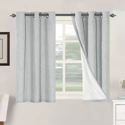 Vista 88 de H.VERSAILTEX Cortinas 100% opacas con aislamiento térmico, texturizadas, de lino, con bloqueo completo de calor y luz, para sala de estar y Negro