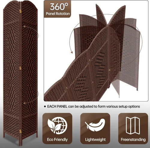 Vista 3 de DURASPACE Divisor de habitación de 6 paneles, pantalla de privacidad plegable de 6 pies de alto, rotación de 360°, partición de madera independiente
